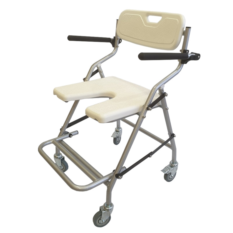 Silla de Ducha Plegable con Ruedas y Brazos Abatibles