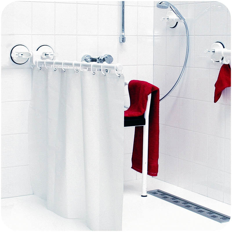 Barra y Cortina de Baño Abatible con Ventosas — Roth