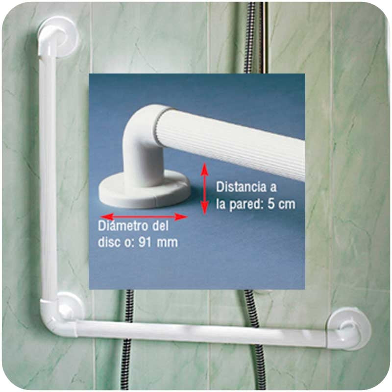 Asidero de Baño 61x61cm Angulo 90ª Estriado Blanco — Ayudas Dinámicas