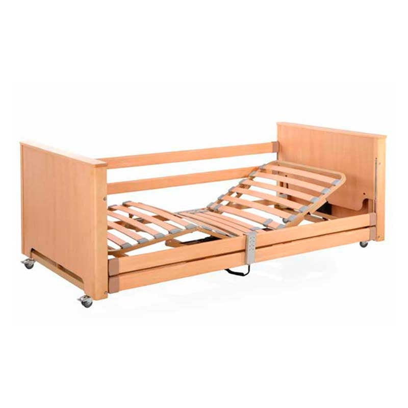 Cama Eléctrica Elevable Madera Baja Barandilla Madera — Tecnimoem