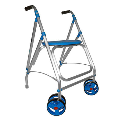 Andador de Aluminio Asiento, Dobles Ruedas Giratorias y Tacos