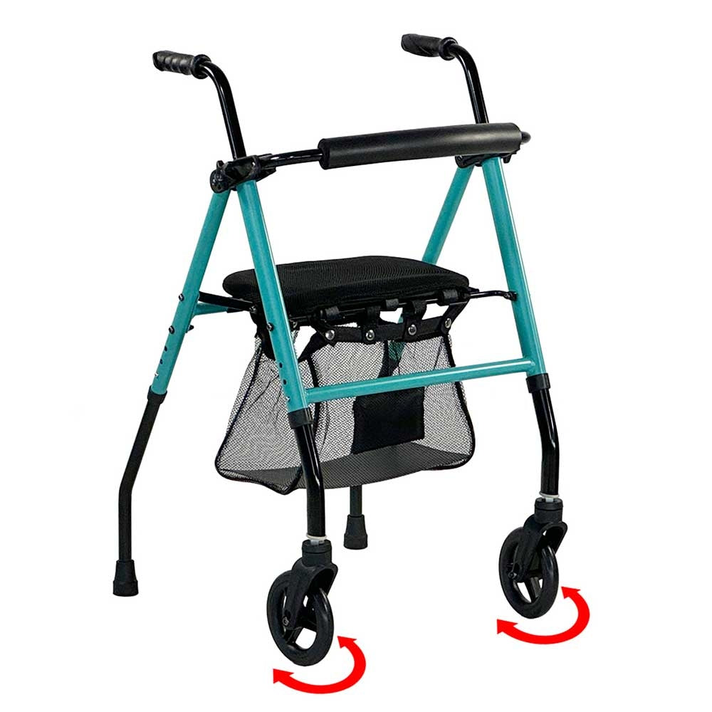Andador de Aluminio Asiento, Ruedas Giratorias y Tacos — Ayudas Dinámicas